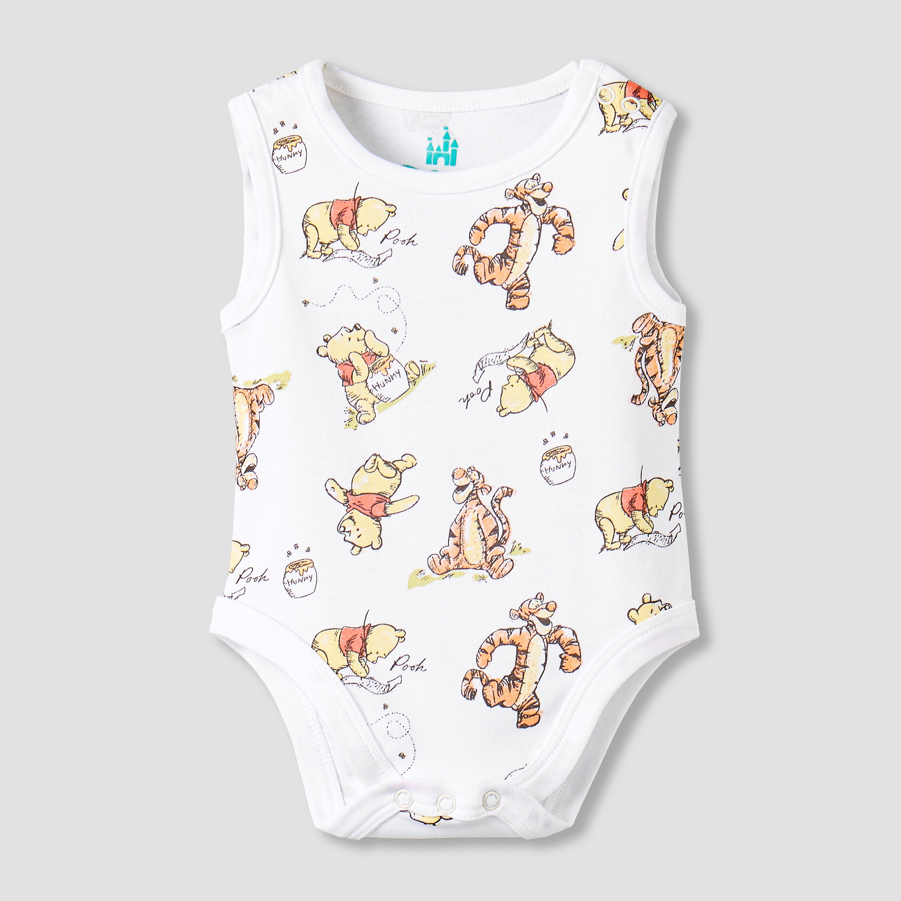Pack of 3 Disney Round Neck Sleeveless Bodysuit with Winnie the Pooh Print