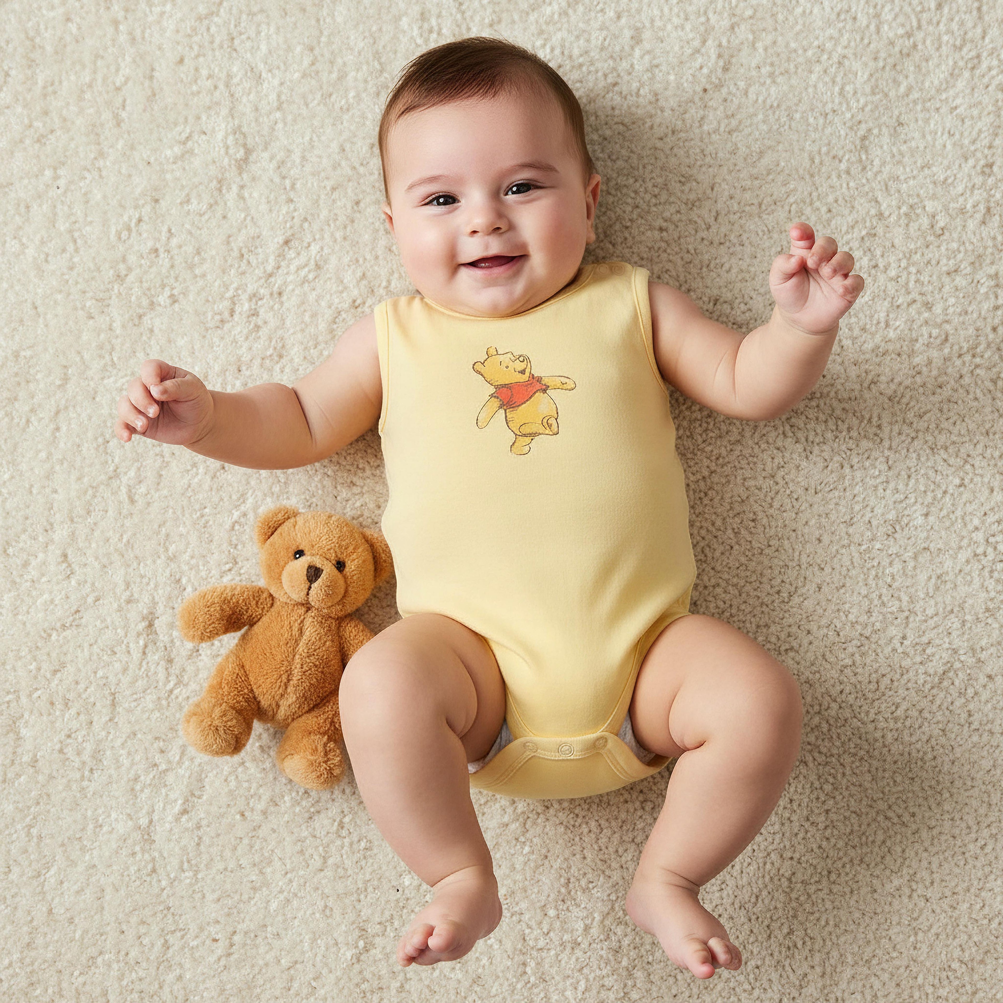 Pack of 3 Disney Round Neck Sleeveless Bodysuit with Winnie the Pooh Print