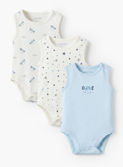 Pack of 3 Juniors Crew Neck Sleeveless Bodysuit with Cute Print-baby-boys-clothing-bodysuits-image-1