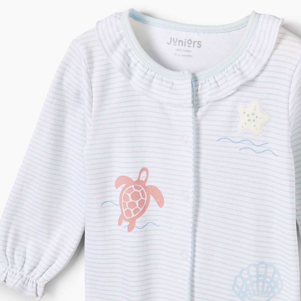 Juniors Cotton Crew Neck Long Sleeves Sleepsuit with Aquatic Print