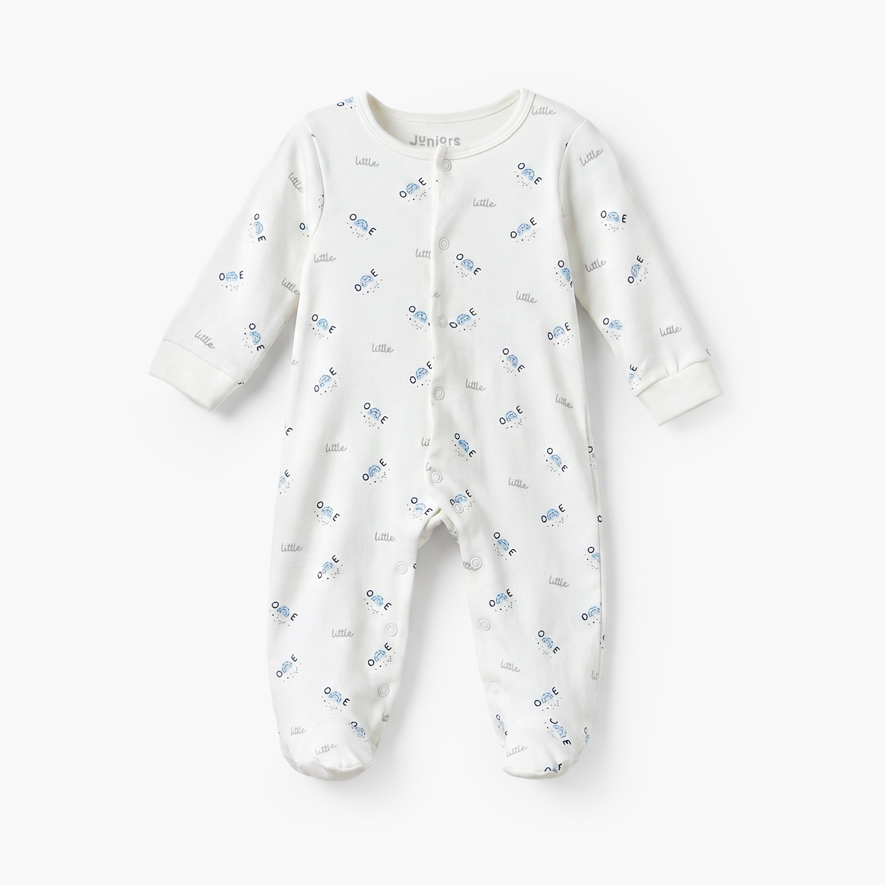 Pack of 2 Juniors Cotton Crew Neck Long Sleeves Sleepsuit with Snap Button Closure