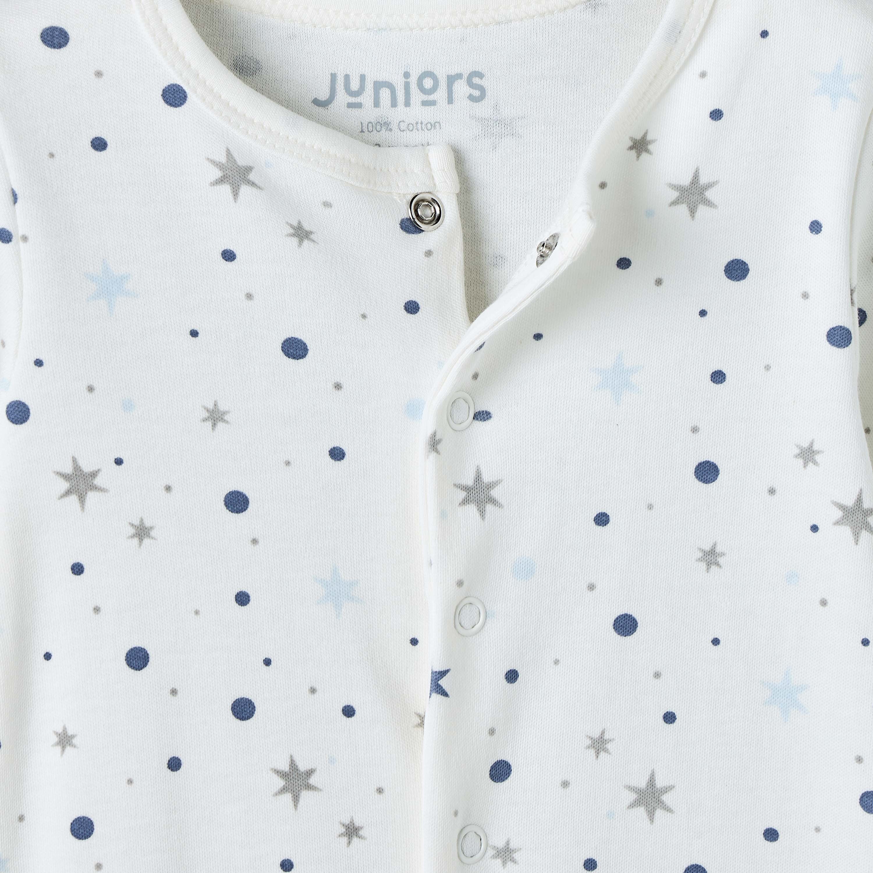 Pack of 2 Juniors Cotton Crew Neck Long Sleeves Sleepsuit with Snap Button Closure