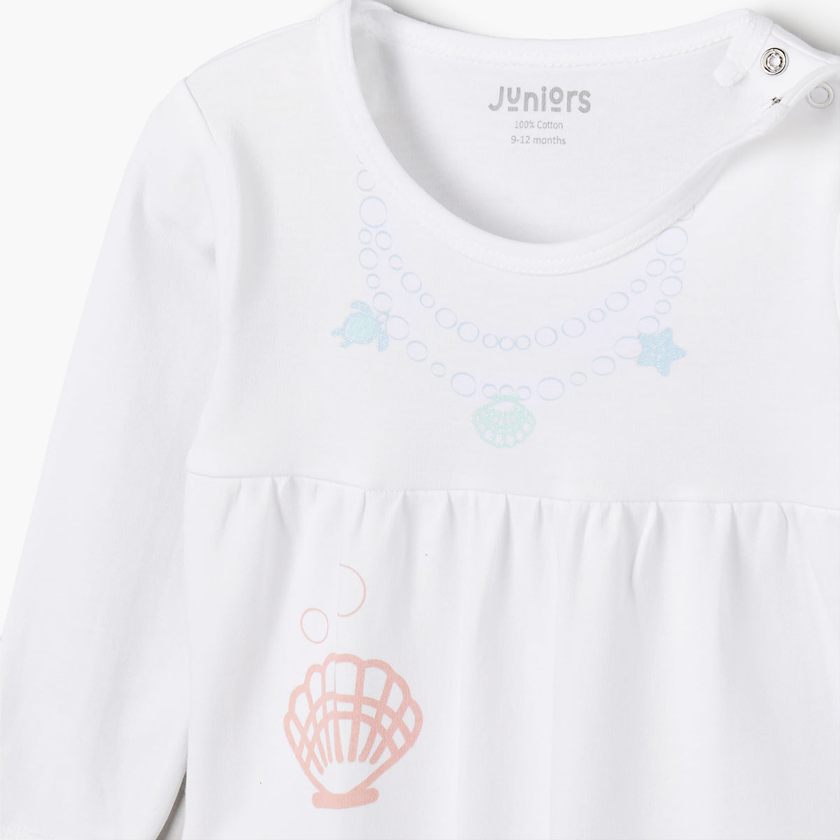 Juniors Cotton Crew Neck Long Sleeves Sleepsuit with Aquatic Print