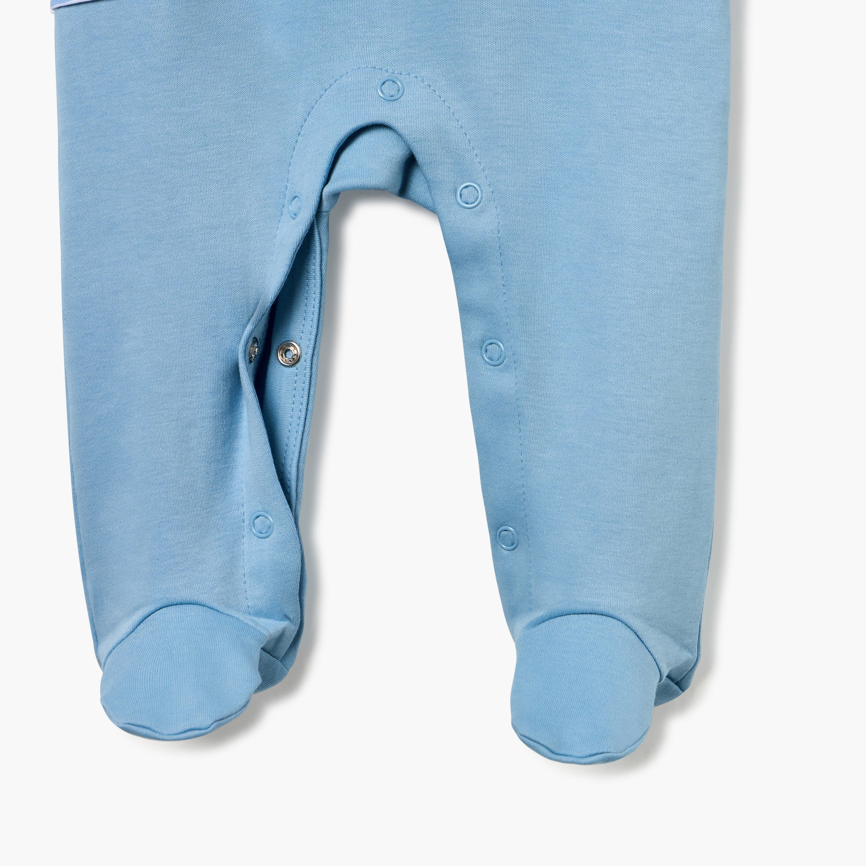 Juniors Striped Sleepsuit with Long Sleeves and Button Closure