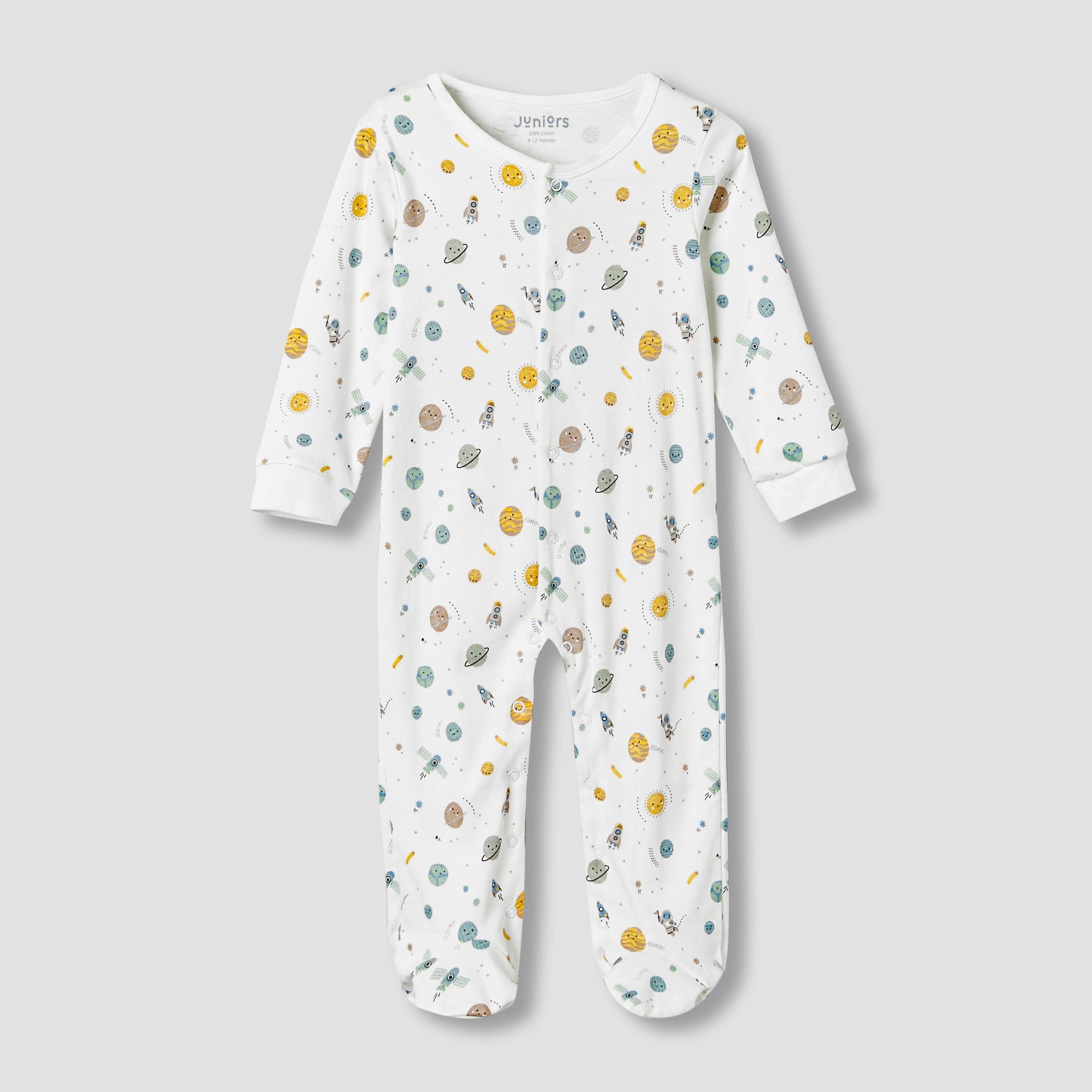 Pack of 2 Juniors Cotton Long Sleeves Sleepsuit with Space Print