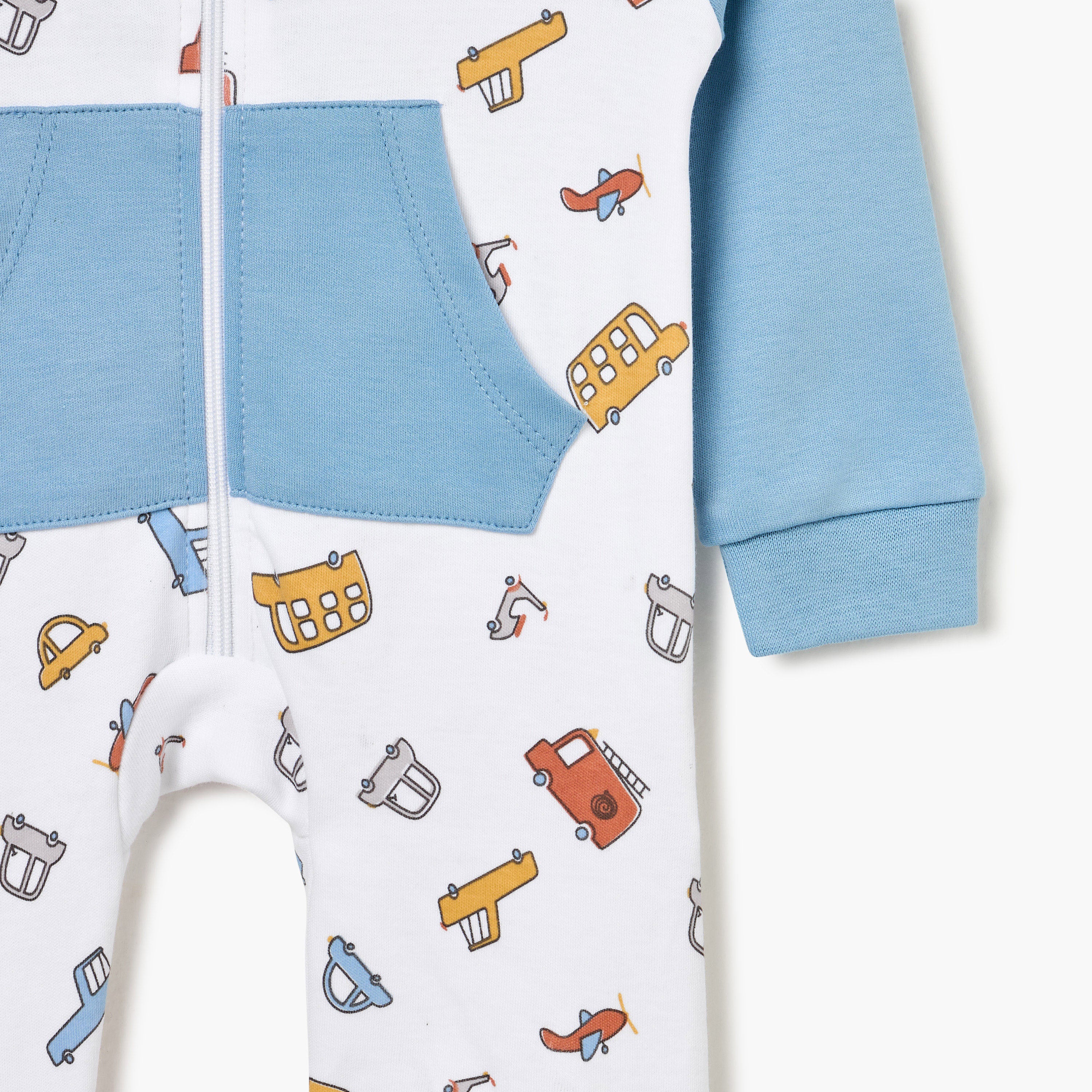 Juniors Vehicle Print Sleepsuit with Long Sleeves and Zip Closure
