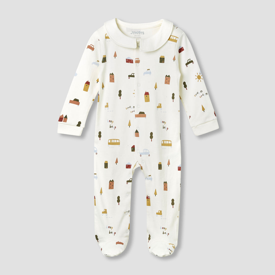 Juniors Printed Sleepsuit with Long Sleeves - Cream / 9-12 mths
