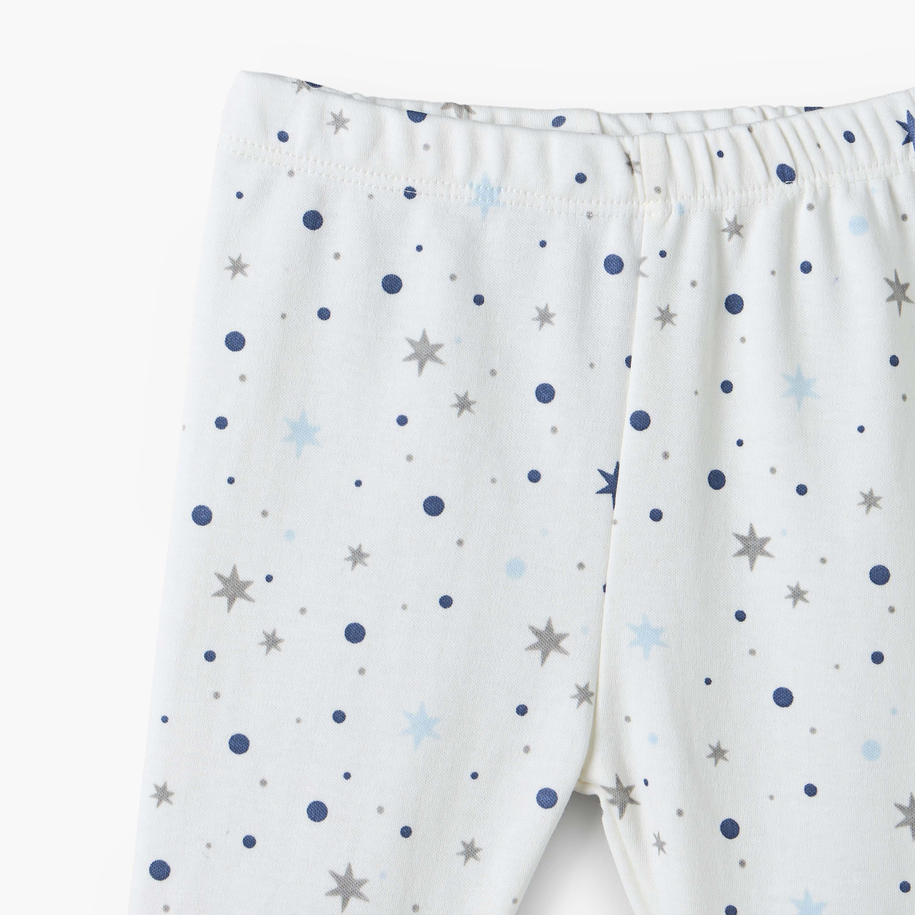Juniors Cotton Crew Neck Long Sleeves Pyjama Set with Celestial Print