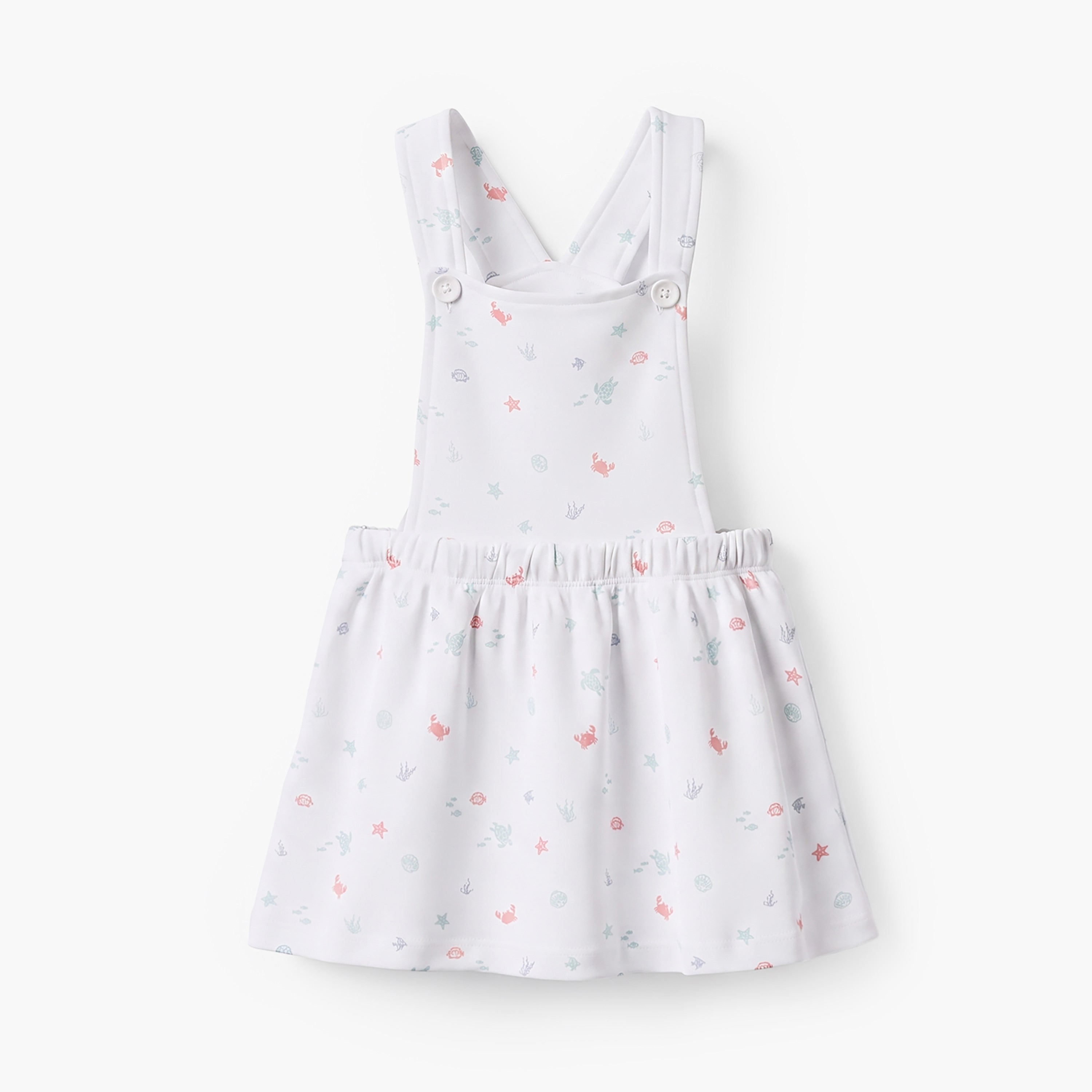 Juniors Crew Neck Sleeveless Top and Dungaree Dress Set with Aquatic Print