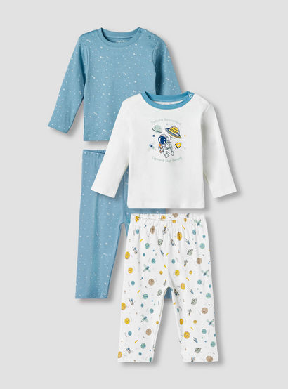 Pack of 2 Juniors Cotton Long Sleeves Pyjama Set with Space Print-baby-boys-clothing-nightwear-pyjamasets-image-1