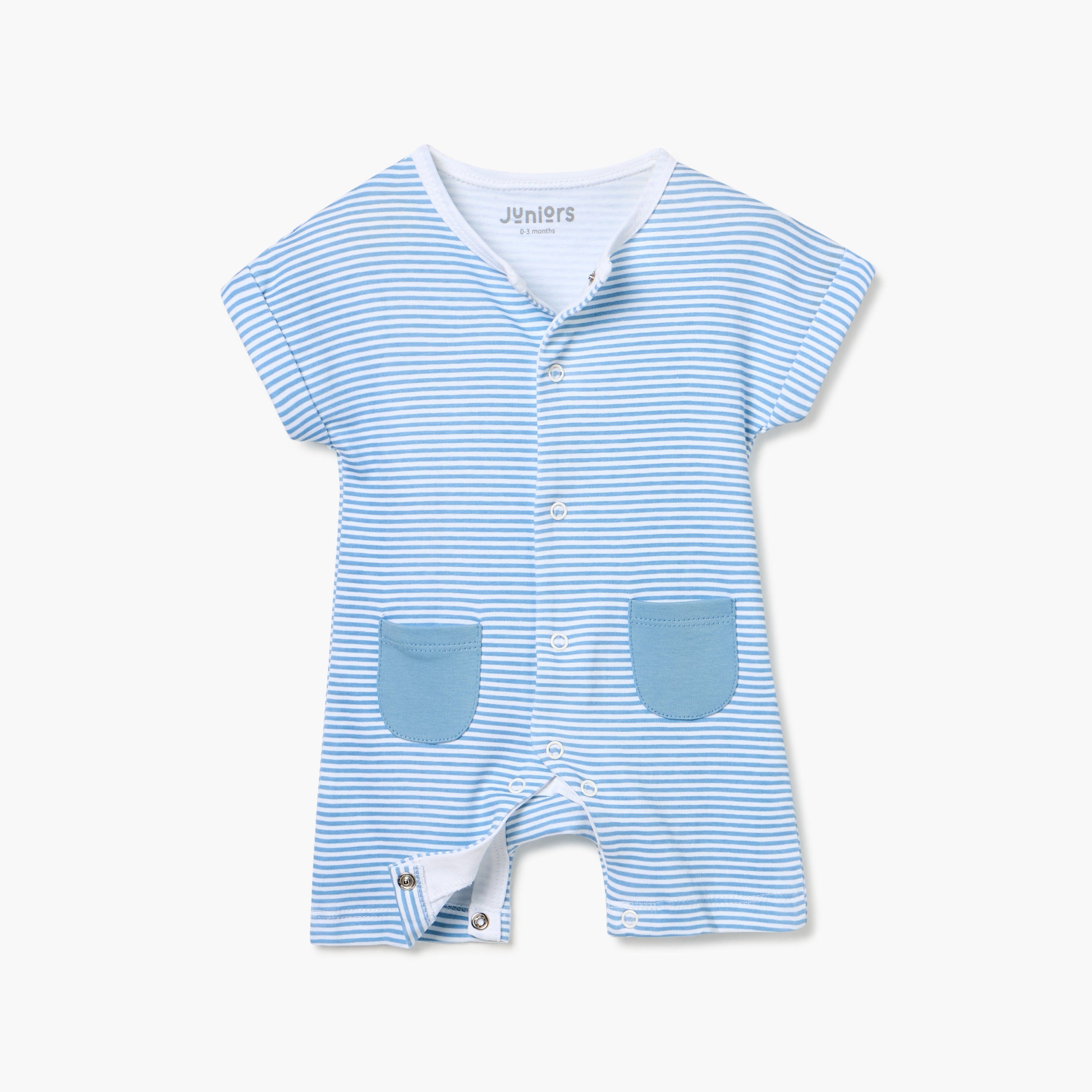 Juniors Striped Romper with Short Sleeves and Button Closure - Blue / 12-18 mths