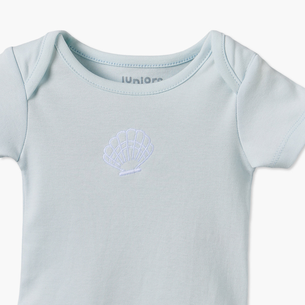 Juniors Cotton Crew Neck Short Sleeves Bodysuit with Seashell Embroidery