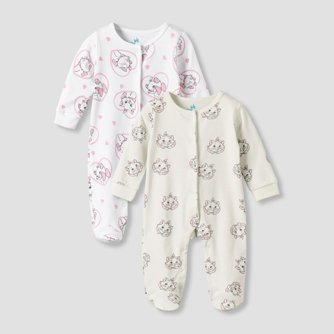 Pack of 2 Disney Cotton Round Neck Long Sleeves Sleepsuit with Marie Print - Multicolour / 9-12 mths