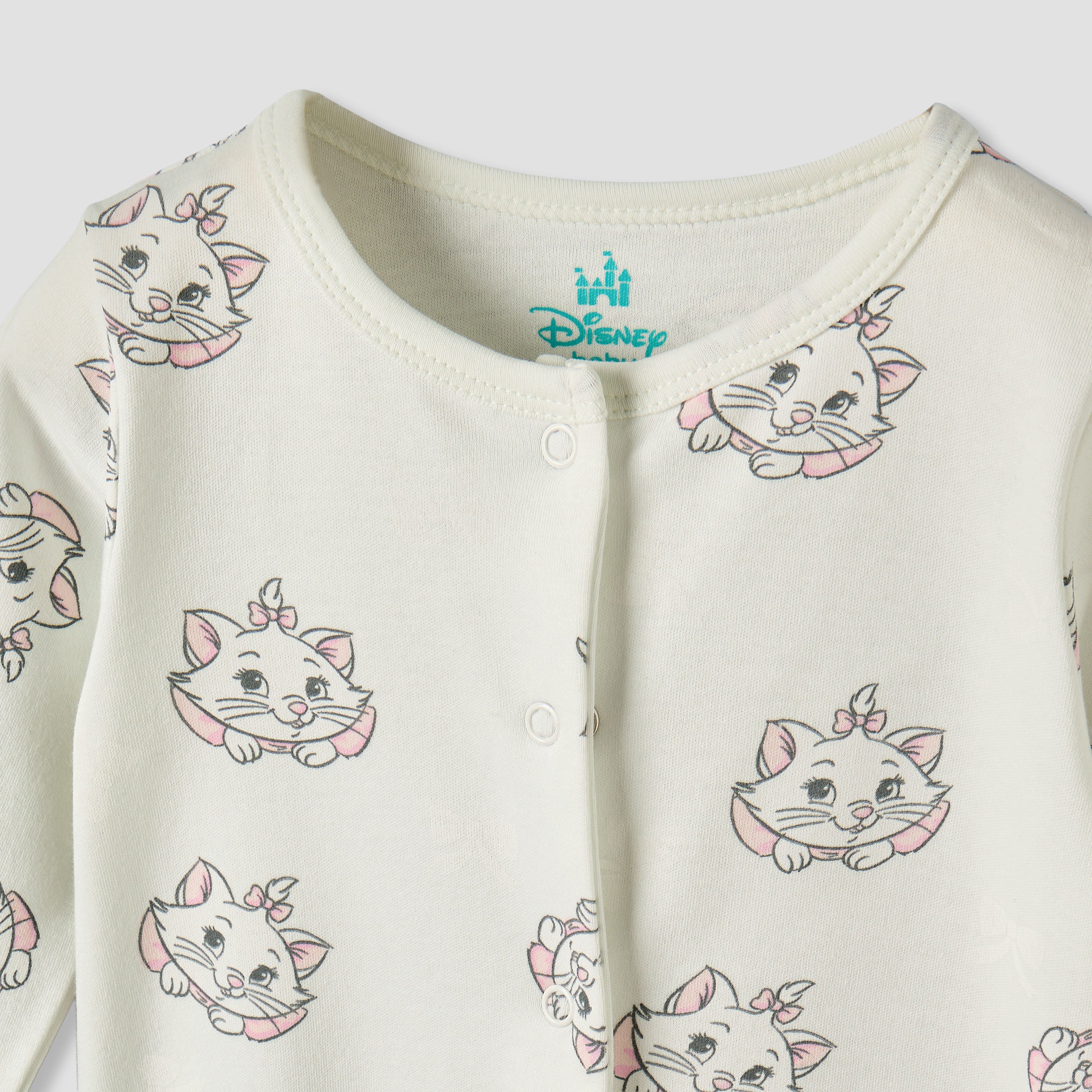 Pack of 2 Disney Cotton Round Neck Long Sleeves Sleepsuit with Marie Print