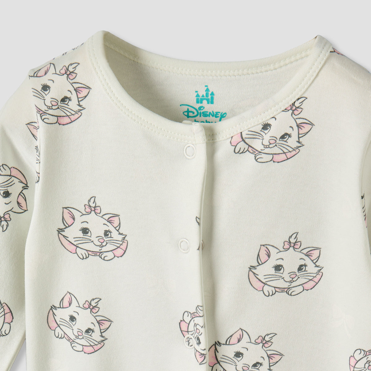 Pack of 2 Disney Cotton Round Neck Long Sleeves Sleepsuit with Marie Print