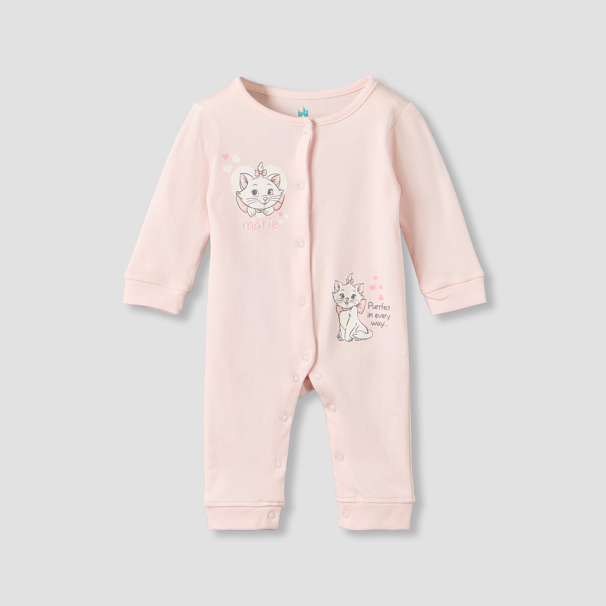 Set of 2 Disney Cotton Round Neck Sleepsuit and Romper with Marie Print