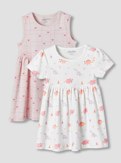Pack of 2 Juniors Round Neck A-line Dress with Print-baby-girls-clothing-dressesandjumpsuits-image-1