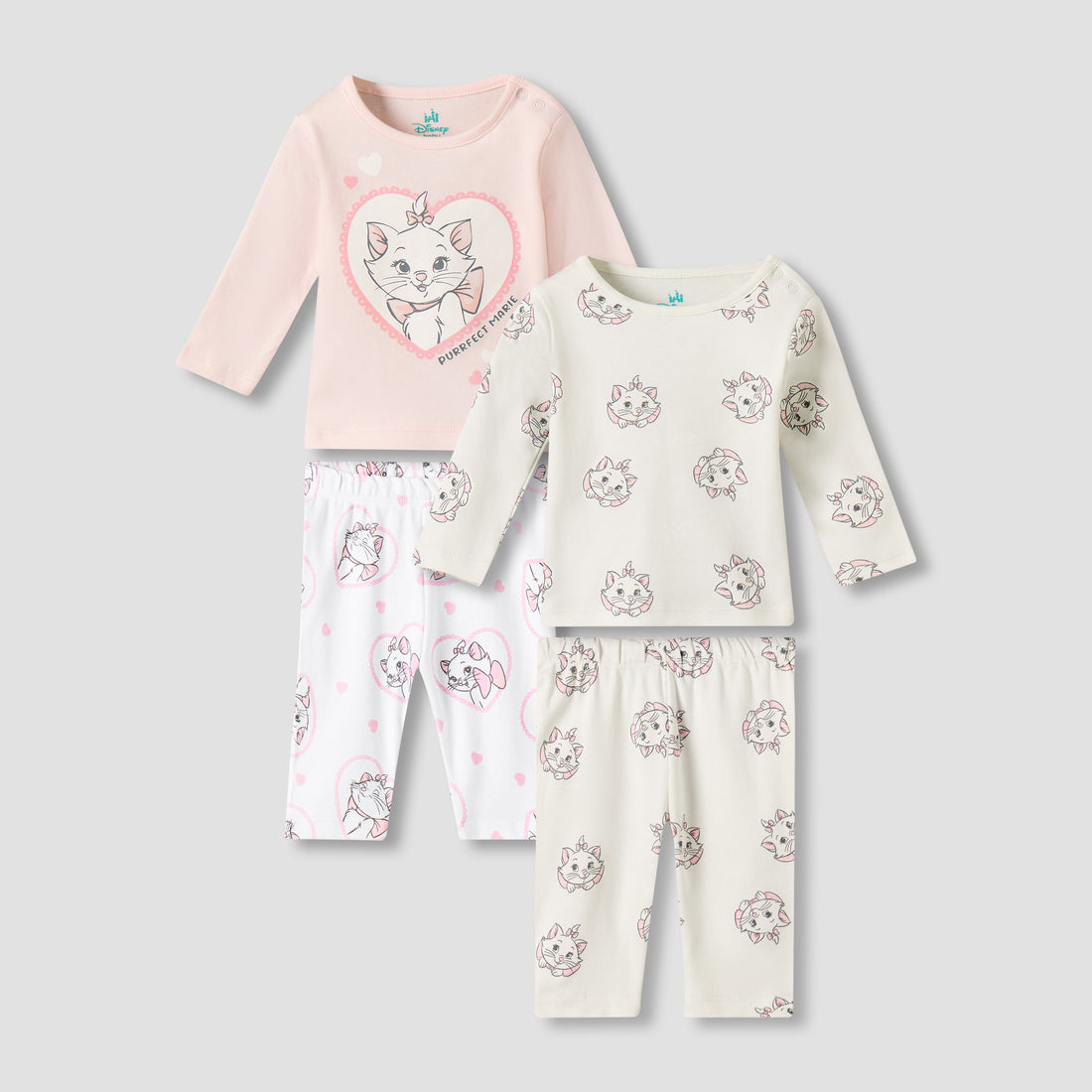 Pack of 2 Disney Cotton Round Neck Long Sleeves Pyjama Set with Marie Print - Multicolour / 12-18 mths