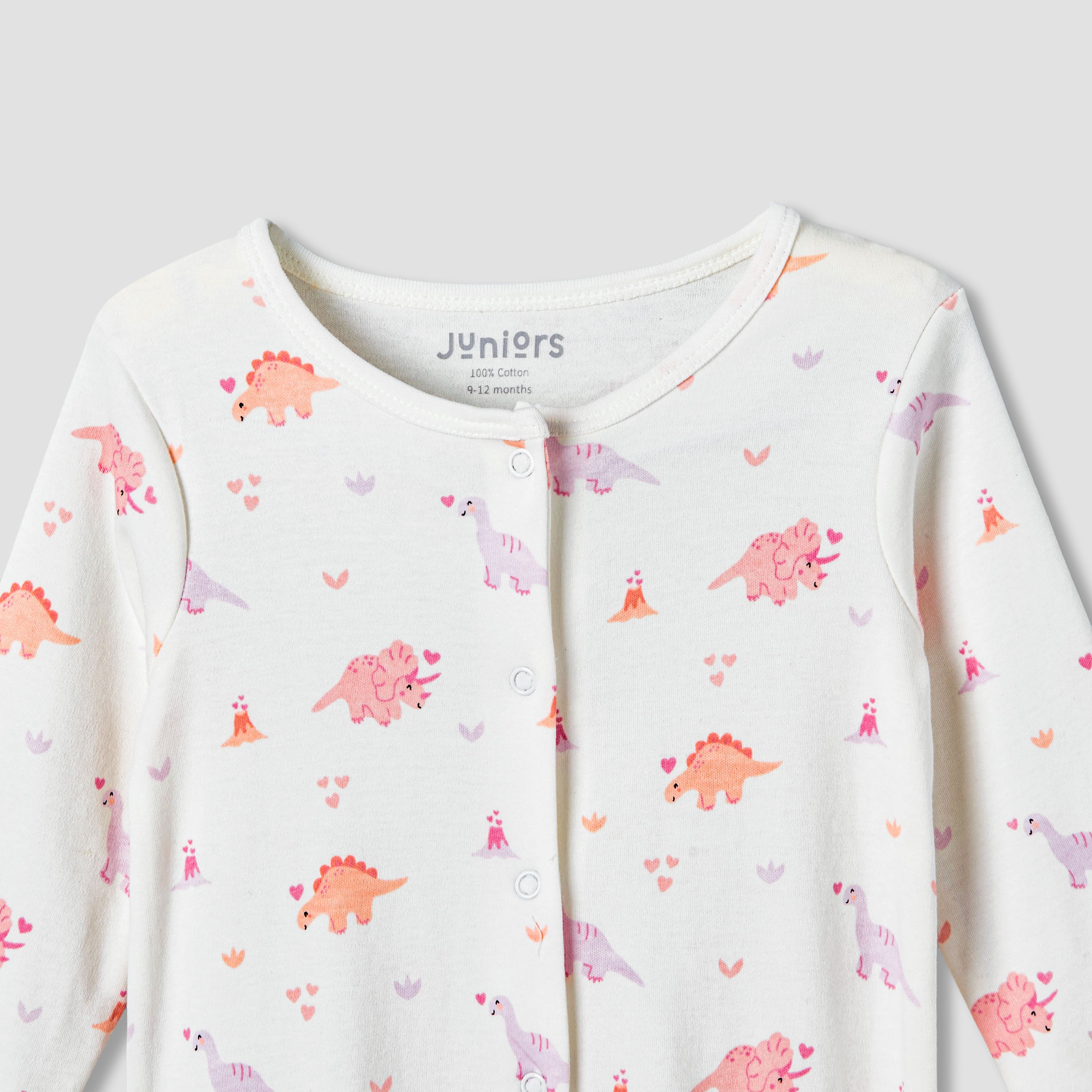 Pack of 2 Juniors Cotton Round Neck Long Sleeves Sleepsuit with Print