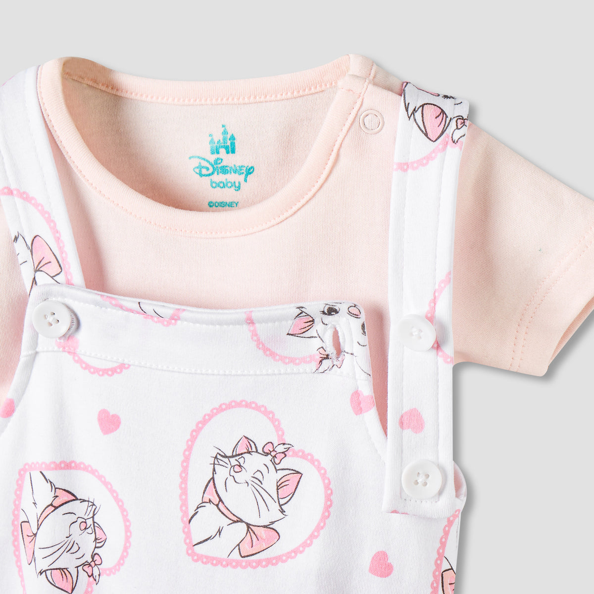 Disney Round Neck Short Sleeves T-shirt and Dungaree Set with Marie Print