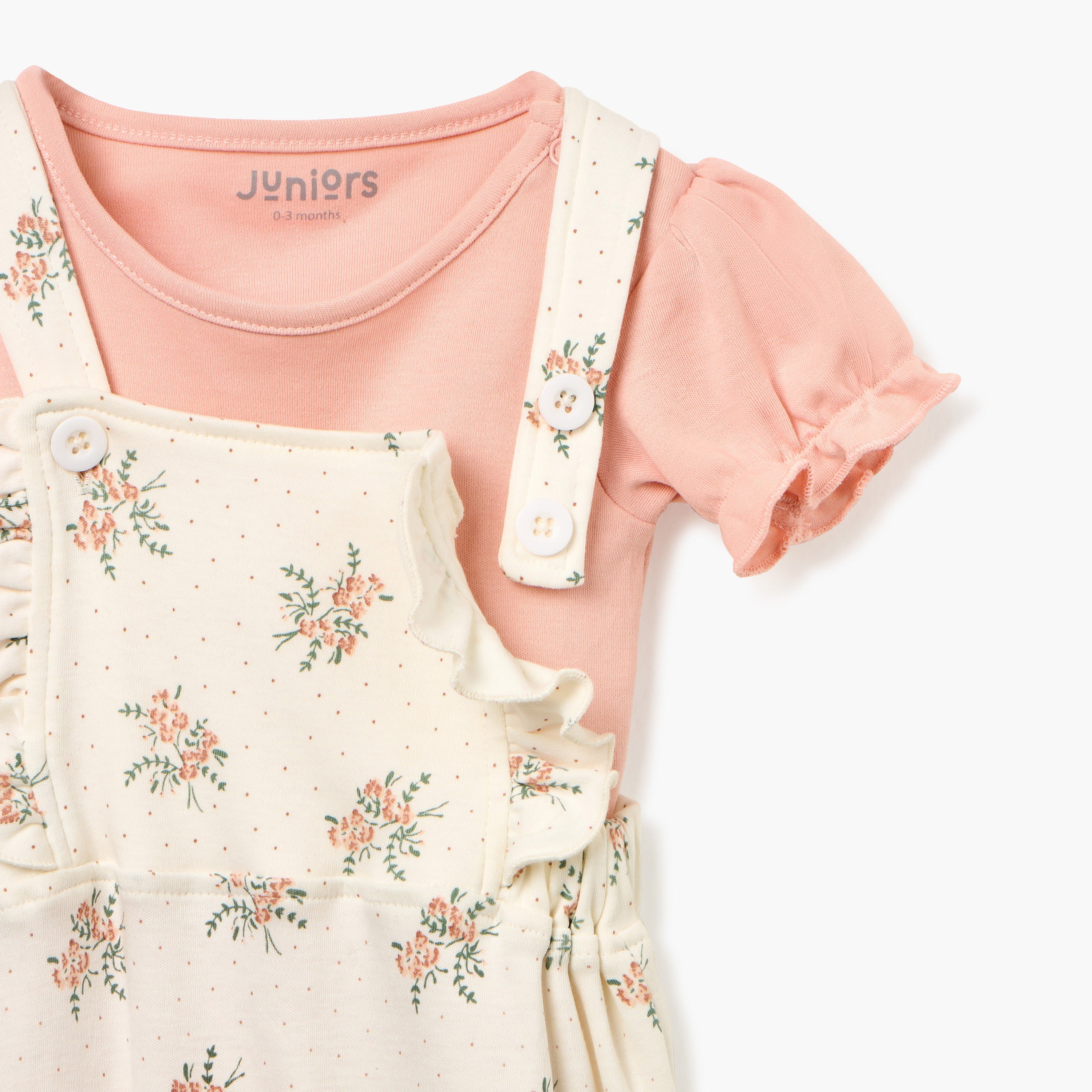 Juniors All-Over Floral Print Dungaree and T-shirt Set
