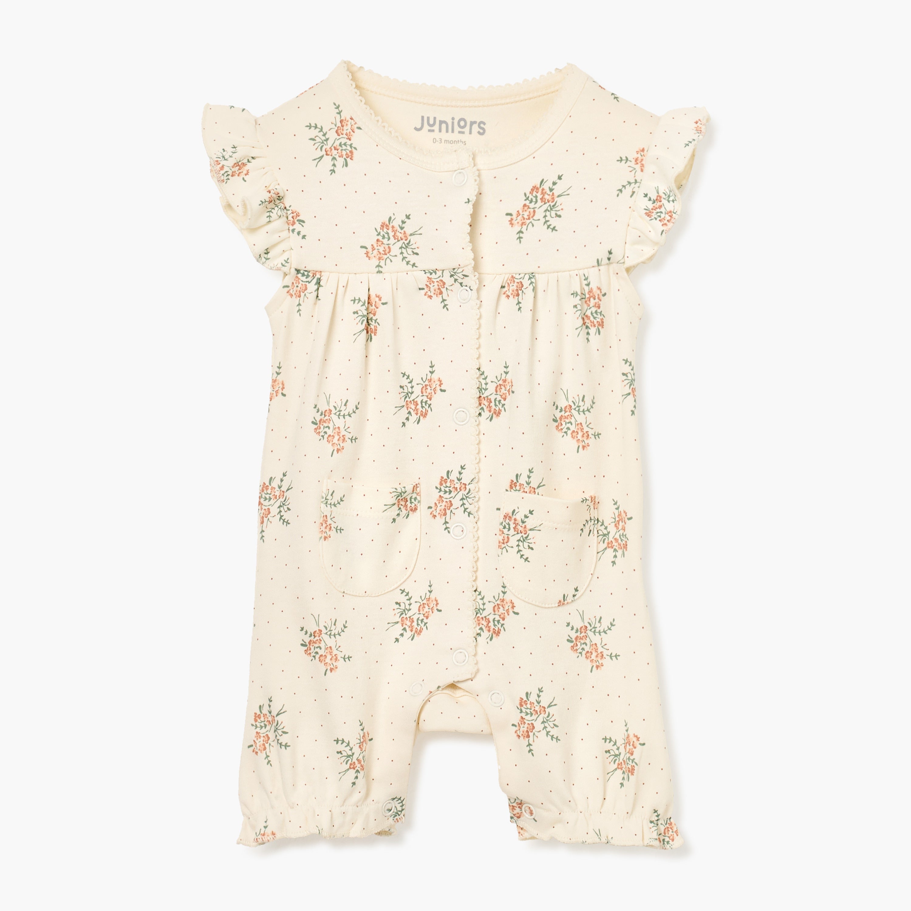 Juniors All-Over Floral Print Sleeveless Romper - Pink / 12-18 mths