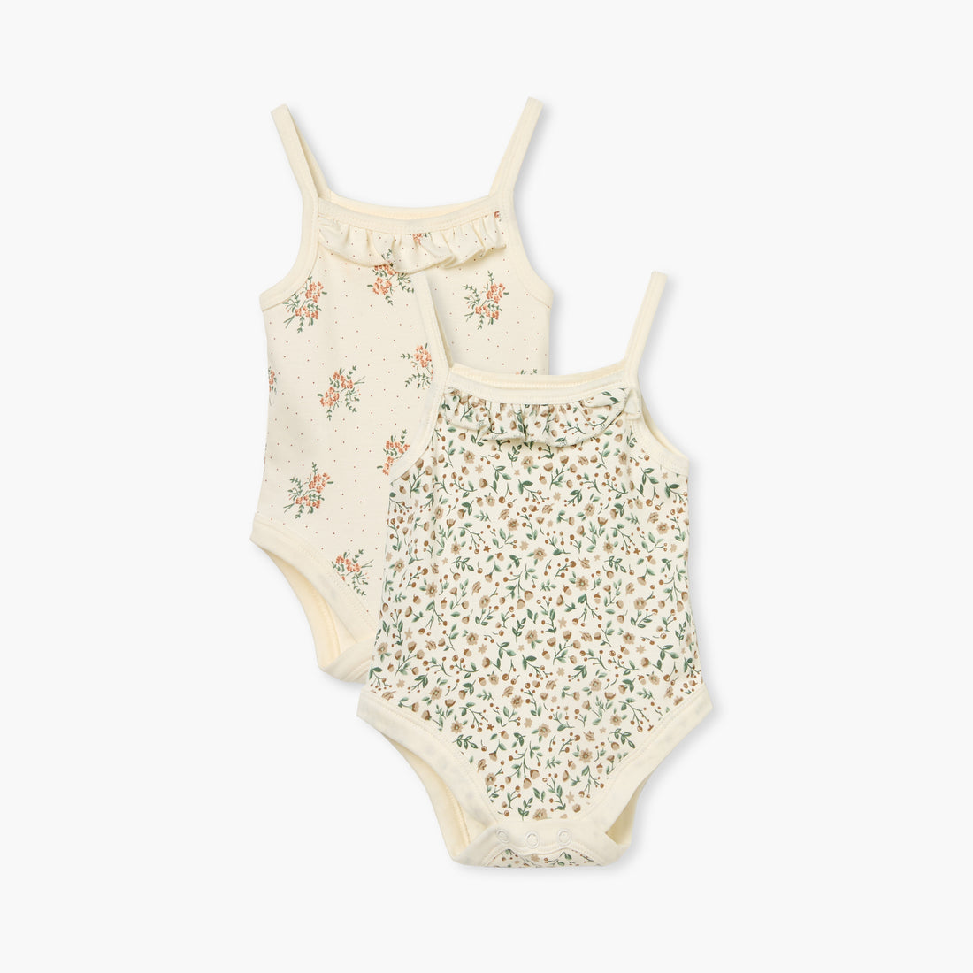 Juniors Floral Print Sleeveless Bodysuit with Snap Button Closure - Set of 2 - Cream / 12-18 mths