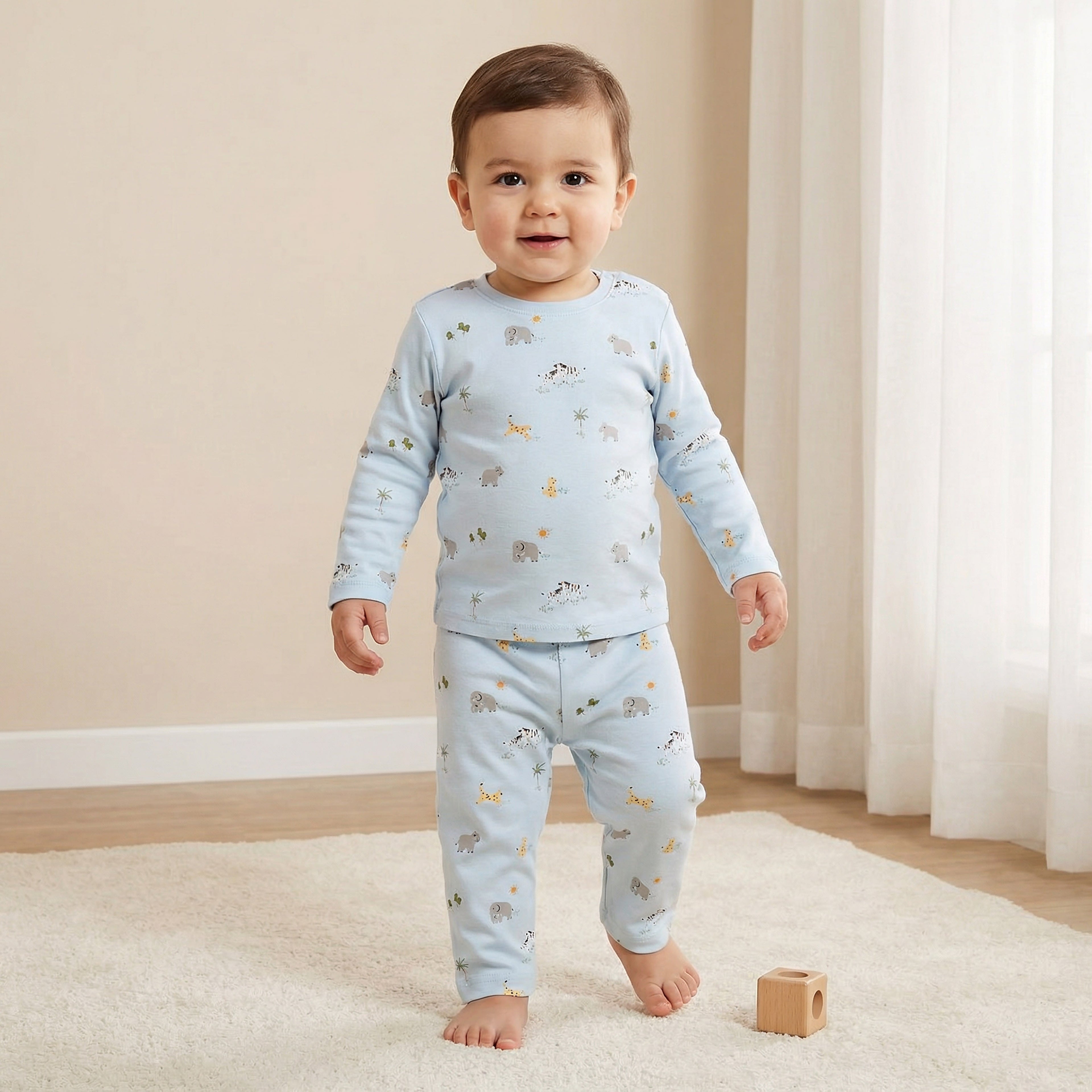 Juniors Cotton Round Neck Long Sleeves Pyjama Set with Print