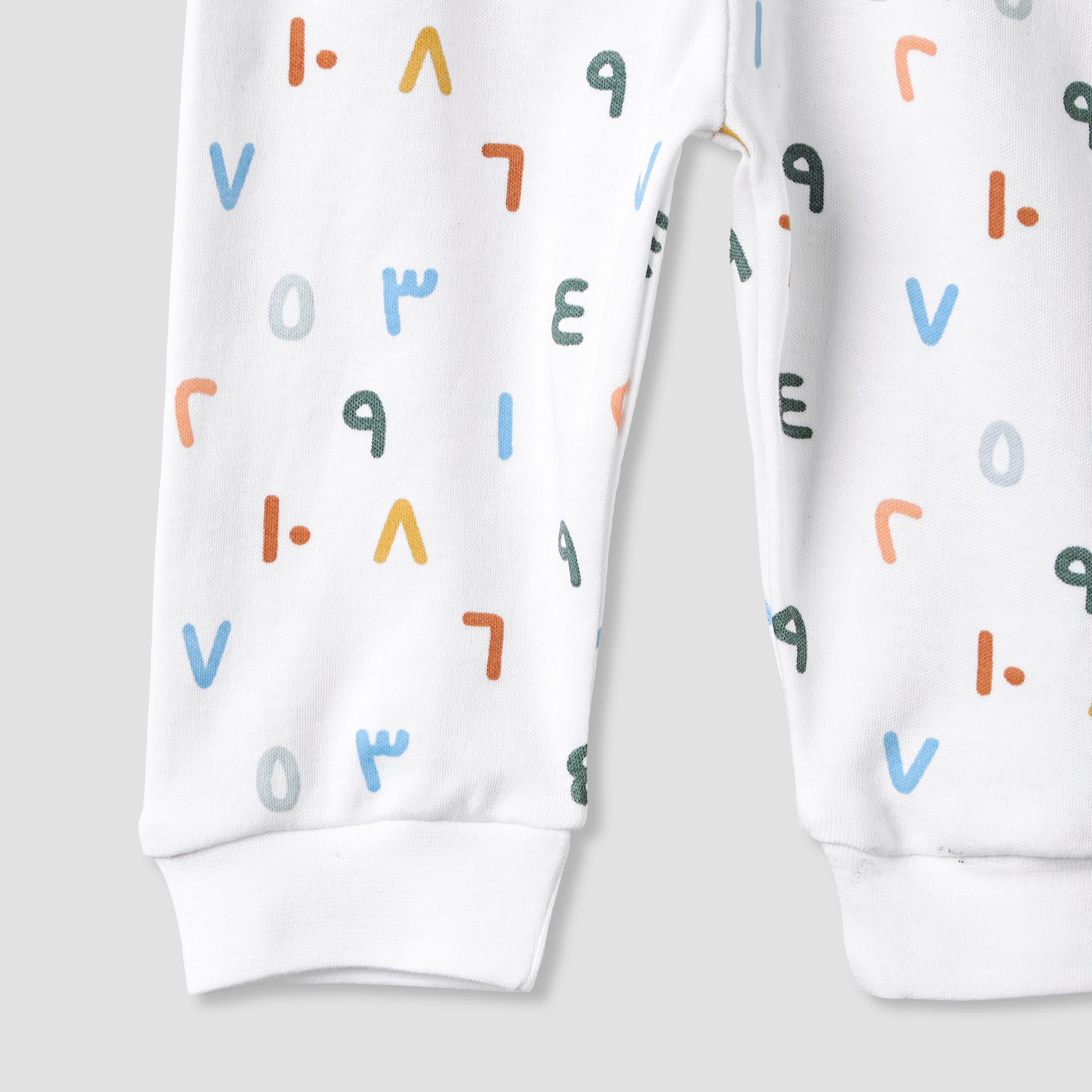 Juniors Cotton Round Neck Long Sleeves Pyjama Set with Arabic Alphabet Print