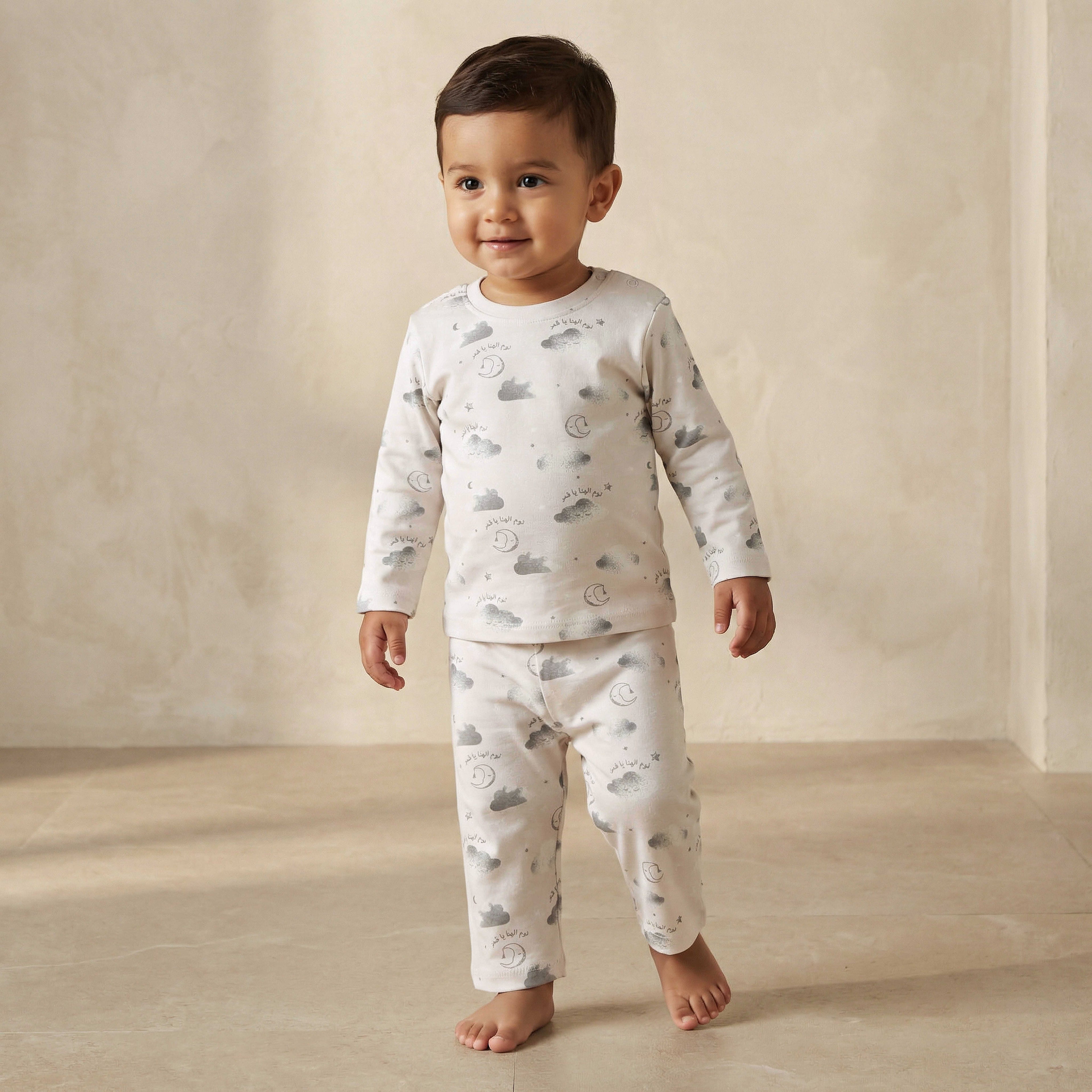 Juniors Cotton Round Neck Long Sleeves Pyjama Set with Arabic Alphabet Print