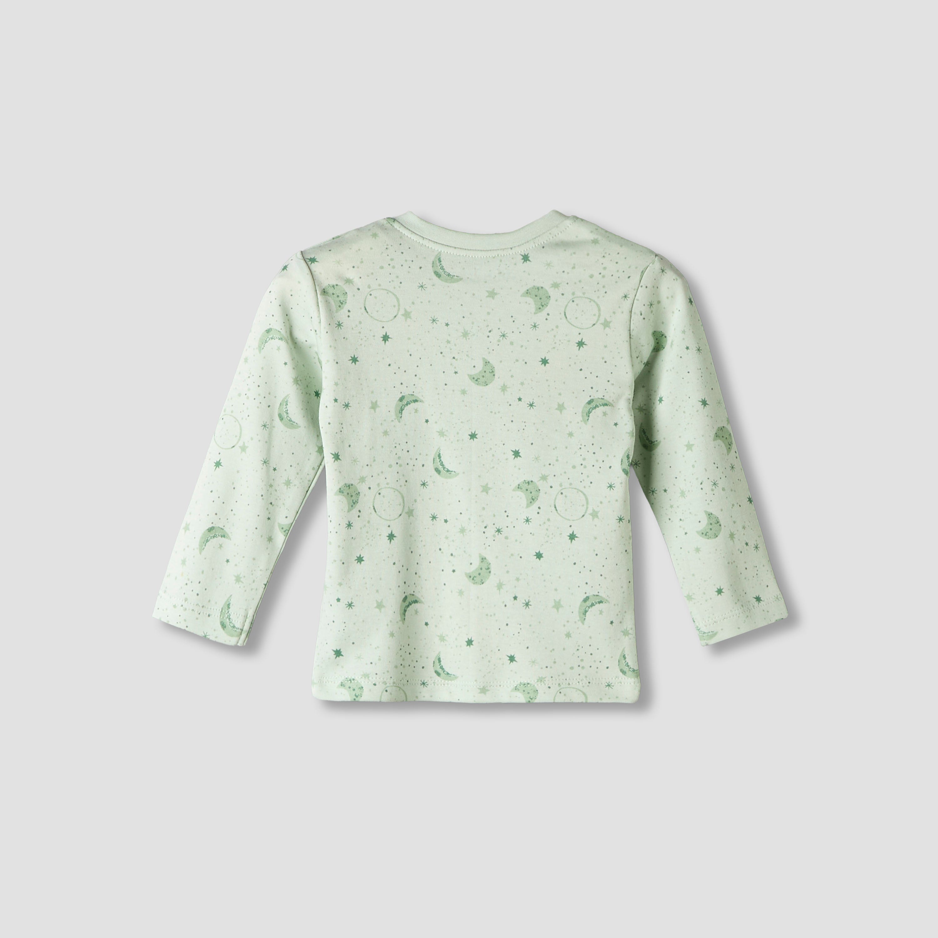 Juniors Cotton Round Neck Long Sleeves Pyjama Set with Star and Moon Print