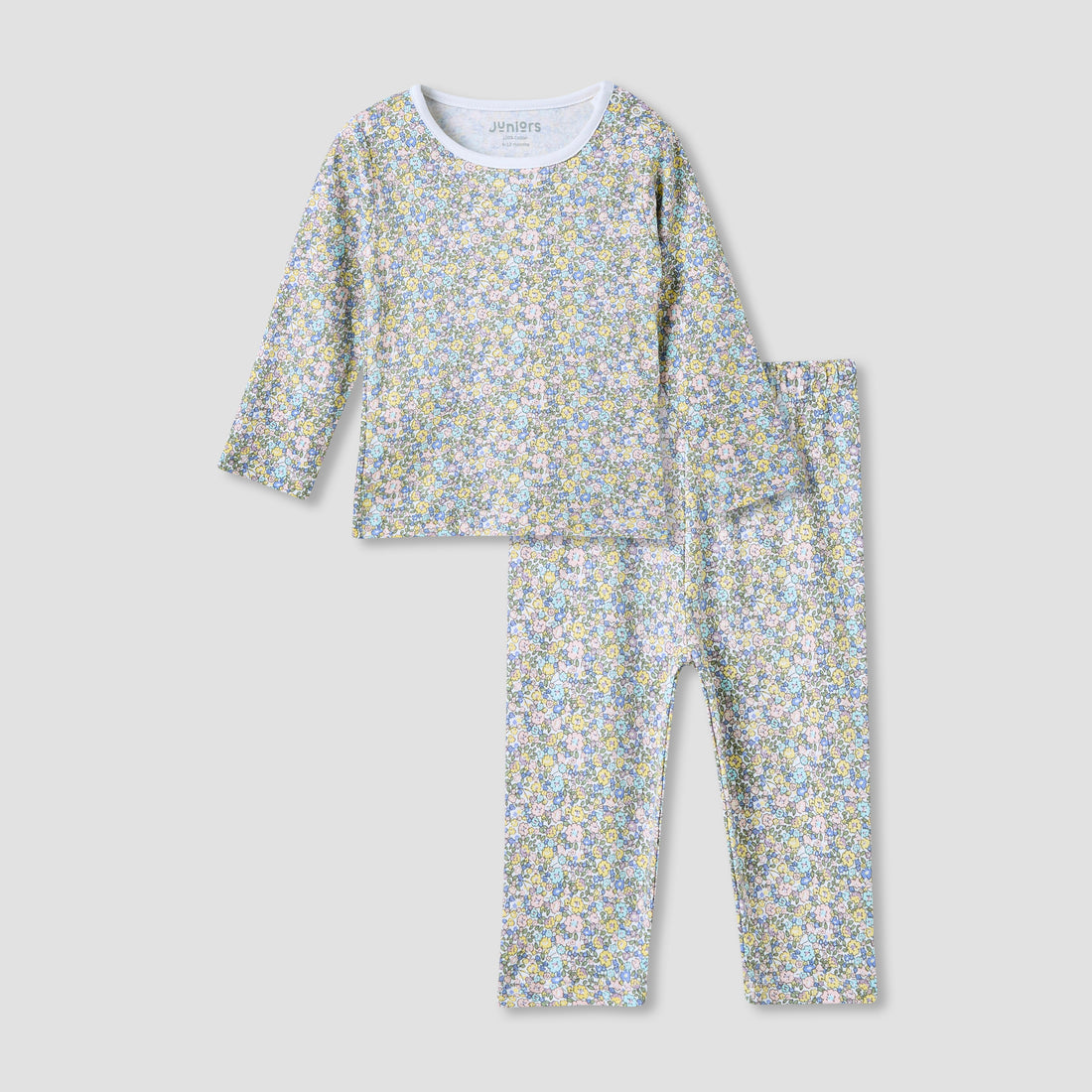 Juniors Floral Print T-shirt and Pyjama Set - White / 12-18 mths