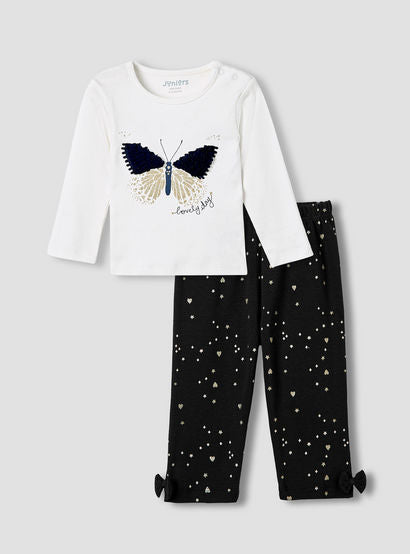Juniors Pyjama Set with Butterfly Applique - Cotton - Long Sleeves - Round Neck-promo_babyshop_Buy3for99_UAE130126-image-1