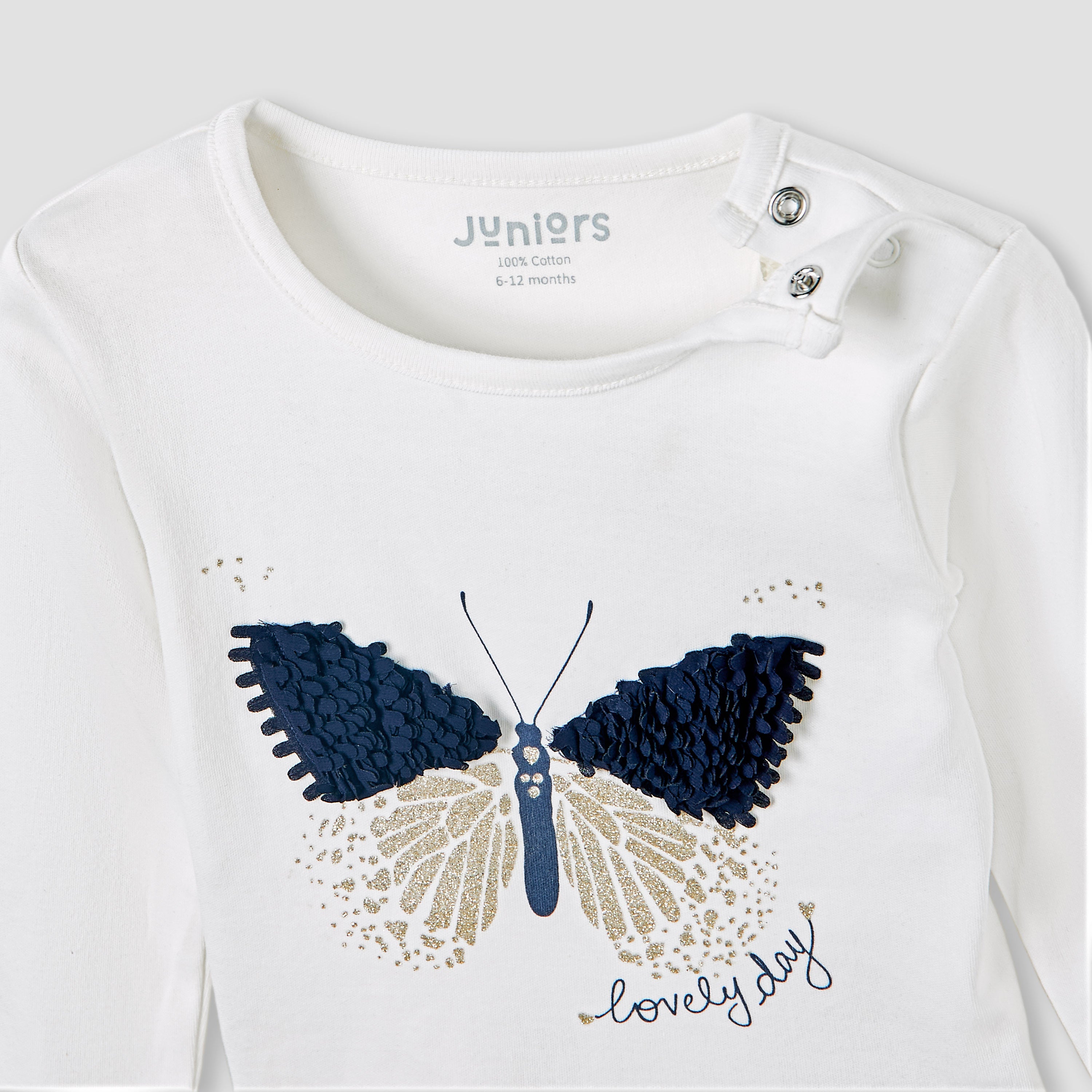 Juniors Pyjama Set with Butterfly Applique - Cotton - Long Sleeves - Round Neck