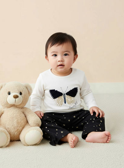 Juniors Pyjama Set with Butterfly Applique - Cotton - Long Sleeves - Round Neck-promo_babyshop_Buy3for99_UAE130126-image-6