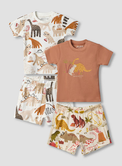 Pack of 2 Juniors Crew Neck Short Sleeves T-shirt and Shorts Set with Safari Print-baby-boys-clothing-setsandcoords-image-1