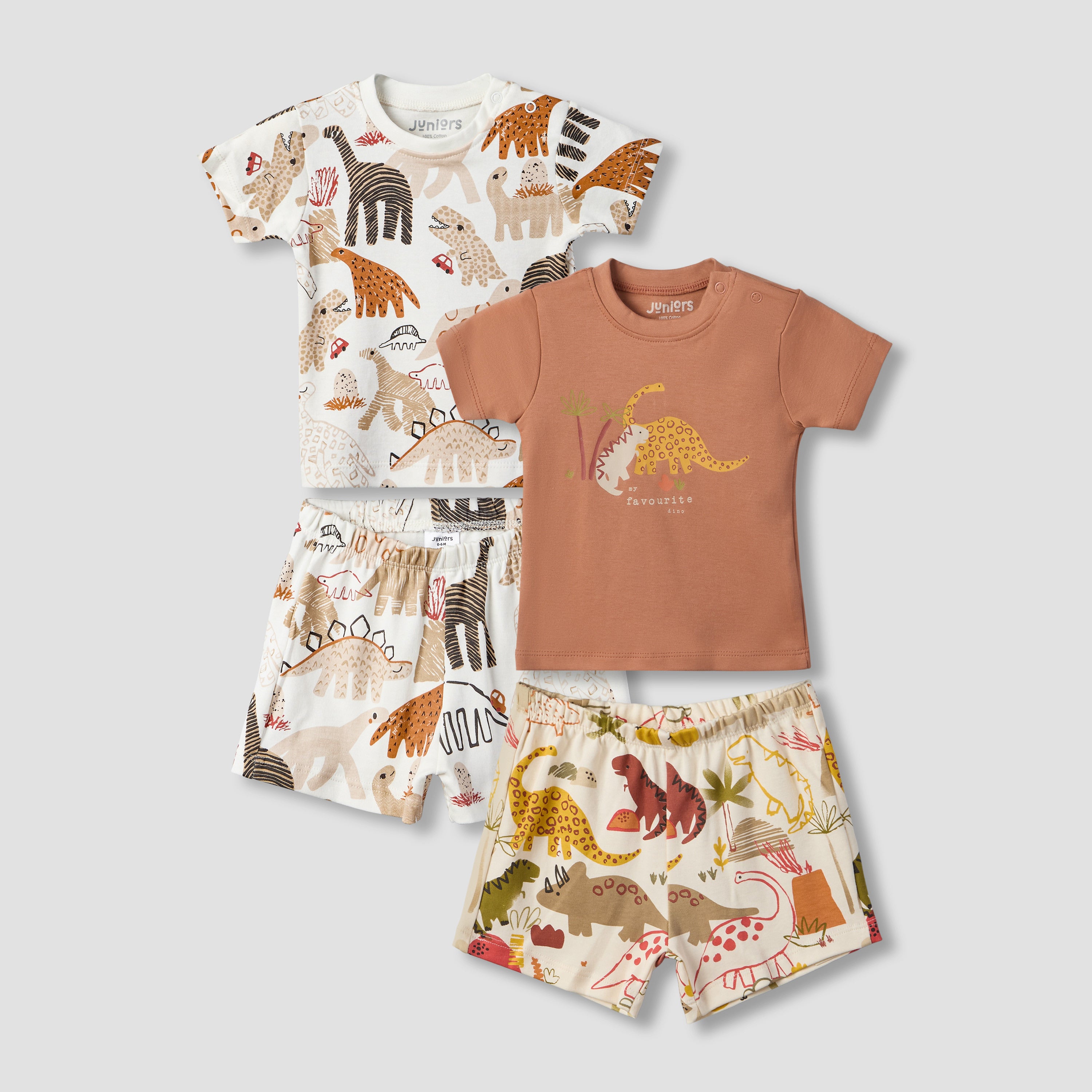 Pack of 2 Juniors Crew Neck Short Sleeves T-shirt and Shorts Set with Safari Print - Multicolour / 12-18 mths