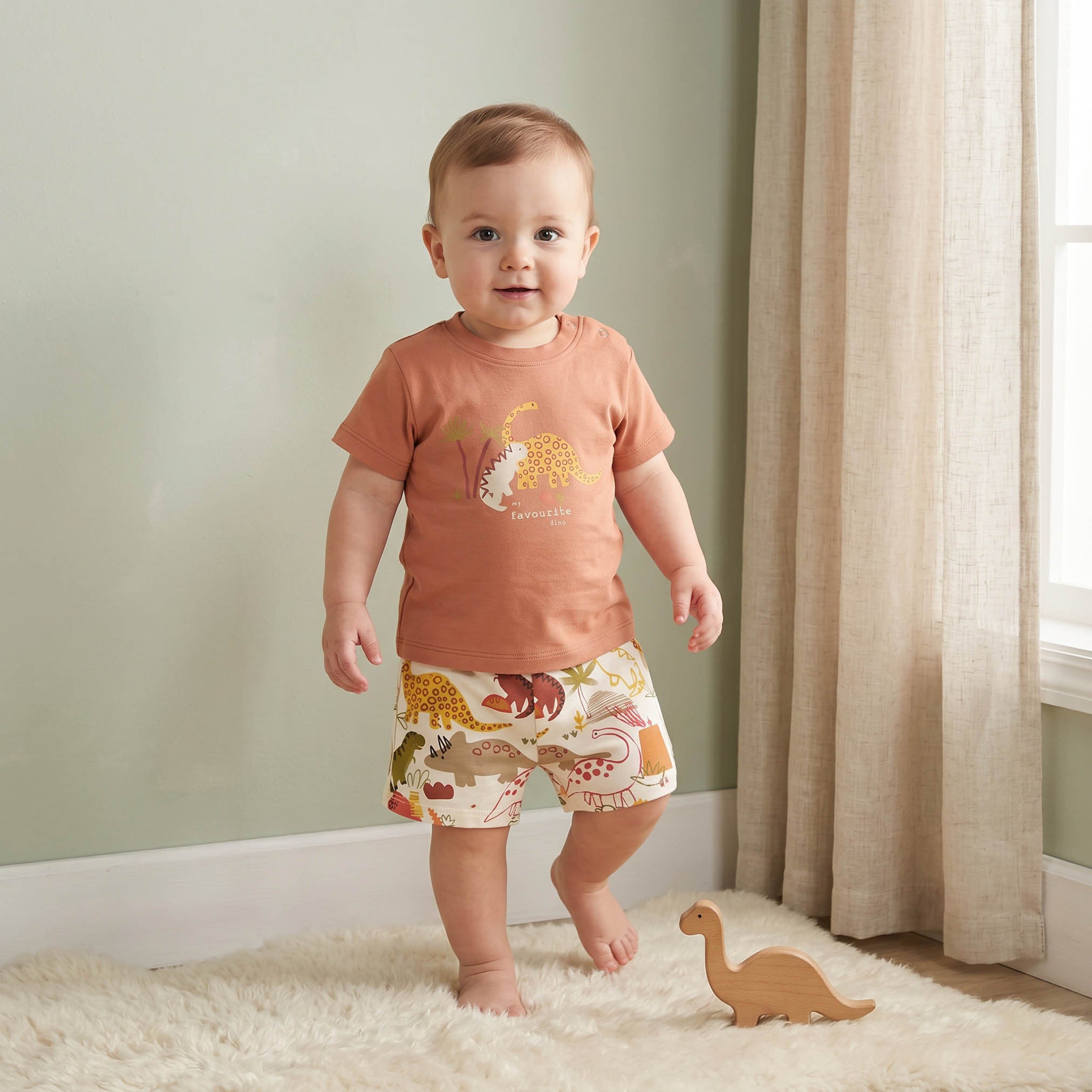 Pack of 2 Juniors Crew Neck Short Sleeves T-shirt and Shorts Set with Safari Print