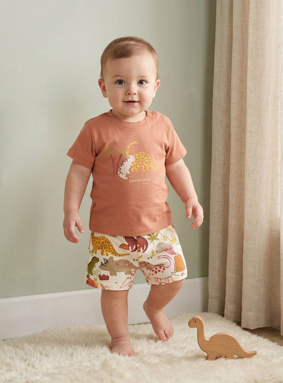 Pack of 2 Juniors Crew Neck Short Sleeves T-shirt and Shorts Set with Safari Print-baby-boys-clothing-setsandcoords-image-2