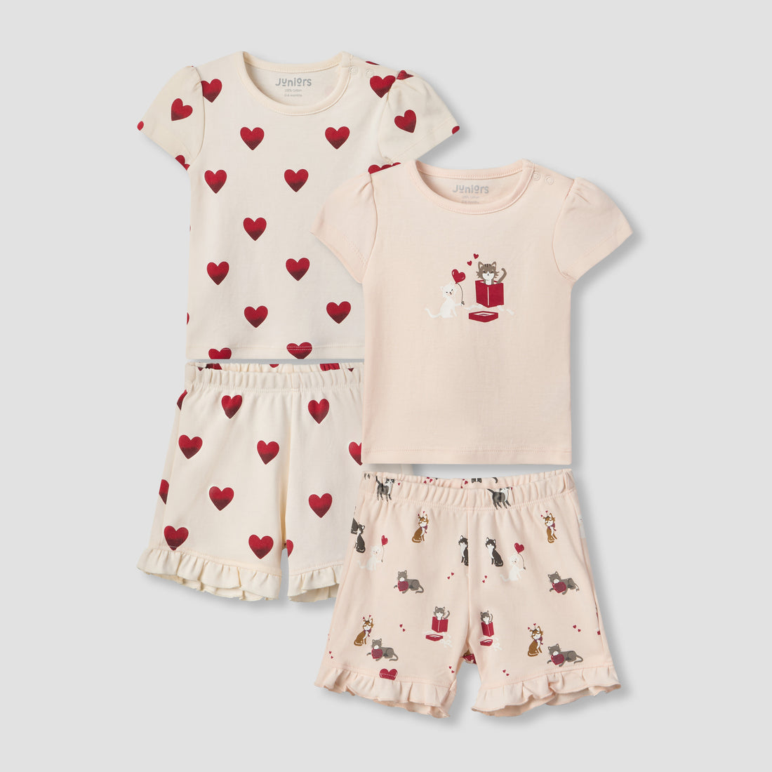 Pack of 2 Juniors Crew Neck Short Sleeves T-shirt and Shorts Set with Assorted Print