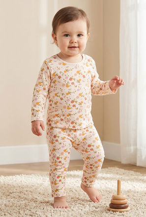 Juniors Cotton Crew Neck Long Sleeves Pyjama Set with Fruit Print
