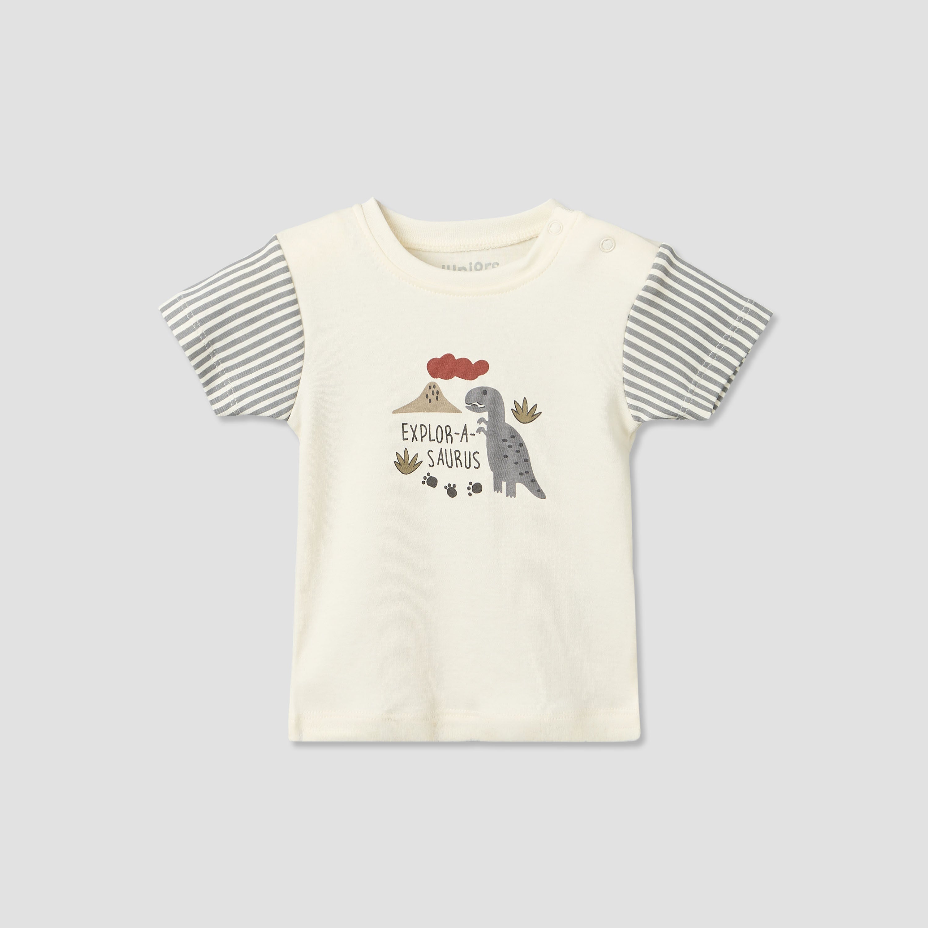 Pack of 2 Juniors Round Neck Short Sleeves T-shirt and Shorts Set with Dinosaur Print