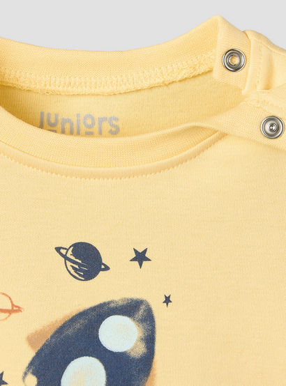 Pack of 2 Juniors Round Neck Short Sleeves T-shirt and Shorts Set with Space Print-baby-boys-clothing-setsandcoords-image-7