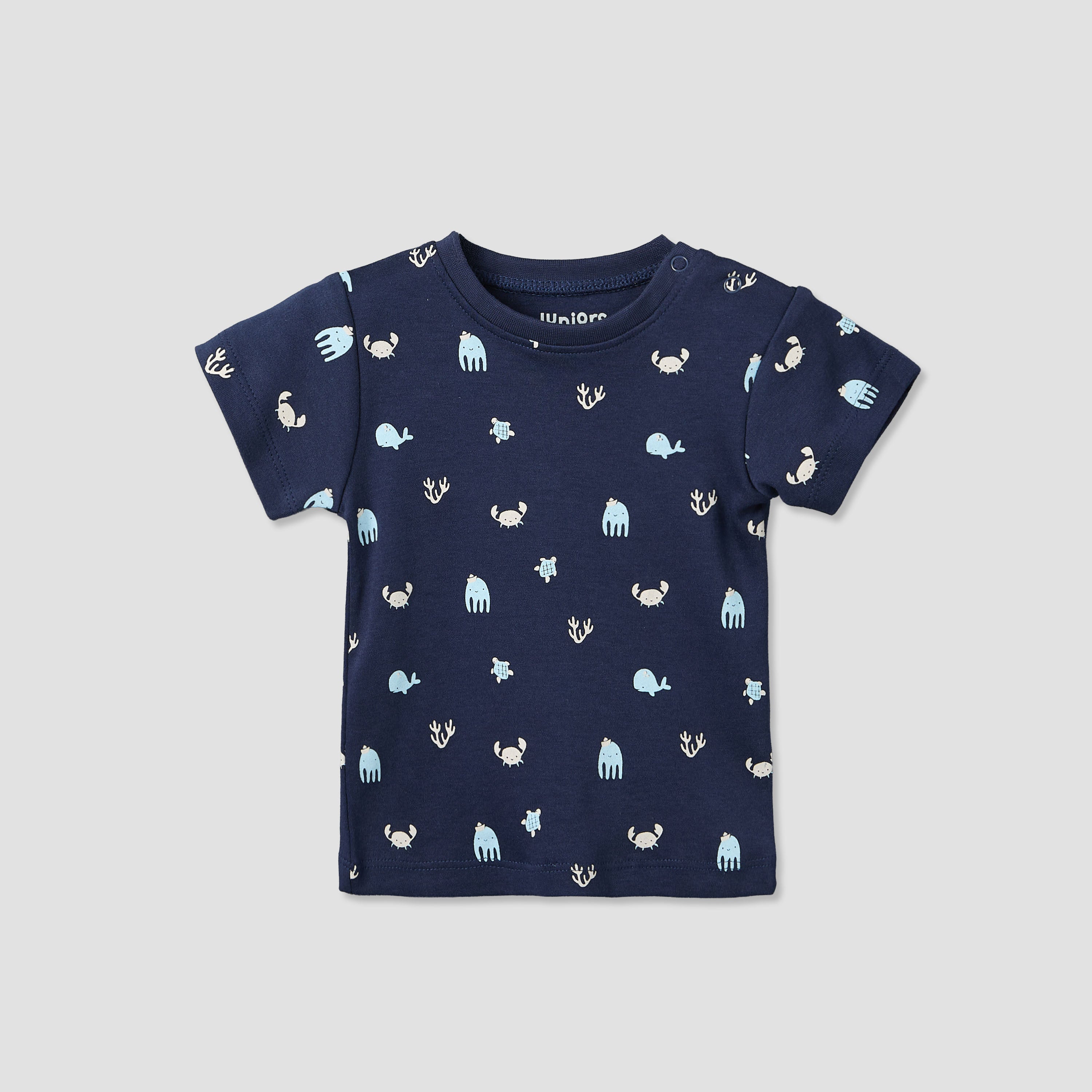 Pack of 2 Juniors Round Neck Short Sleeves T-shirt and Shorts Set with Underwater Print