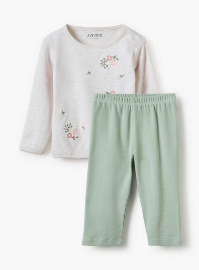 Juniors Floral Embroidered Top and Pyjama Set-baby-girls-clothing-nightwear-pyjamasets-image-1