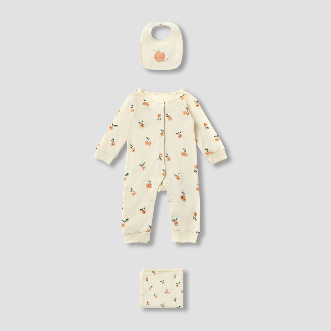 Juniors Printed Sleepsuit with Bib and Blanket - Cream / 0-3 mths