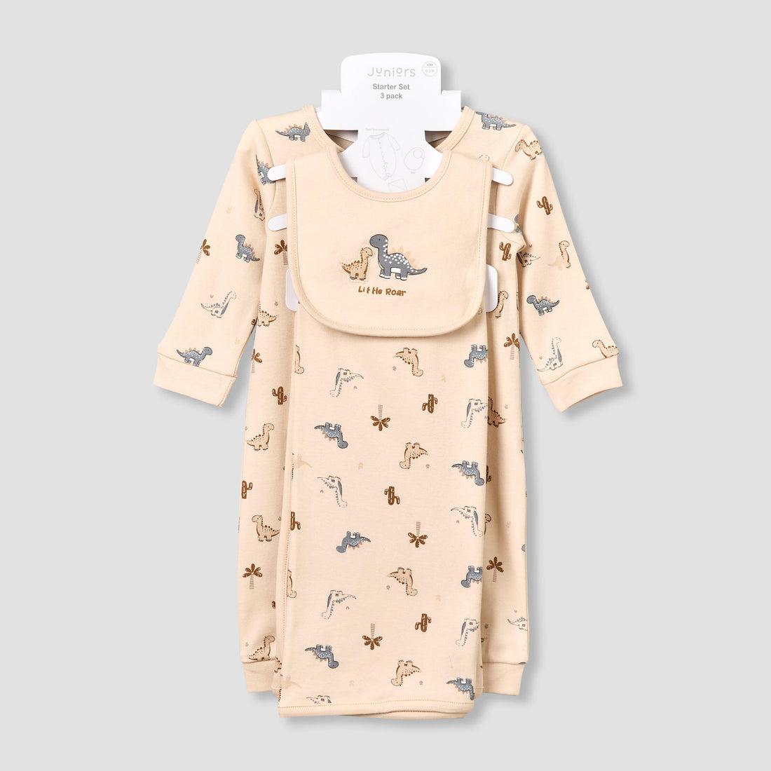 Set of 3 Juniors Clothing Gift Set with Dinosaur Print - Beige / 3-6 mths