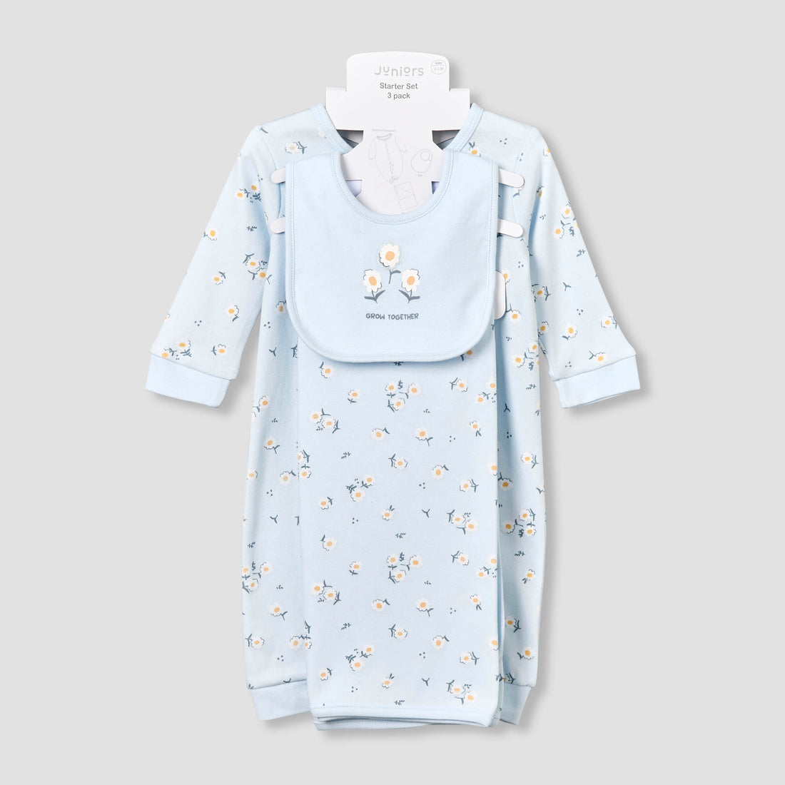 Set of 3 Juniors Clothing Gift Set with Floral Print - Blue / 0-3 mths