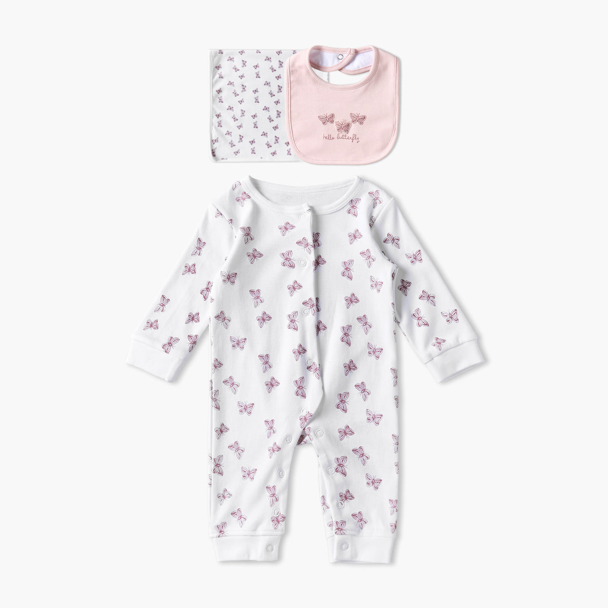 Set of 3 Juniors Clothing Gift Set with Butterfly Print - White / 0-3 mths