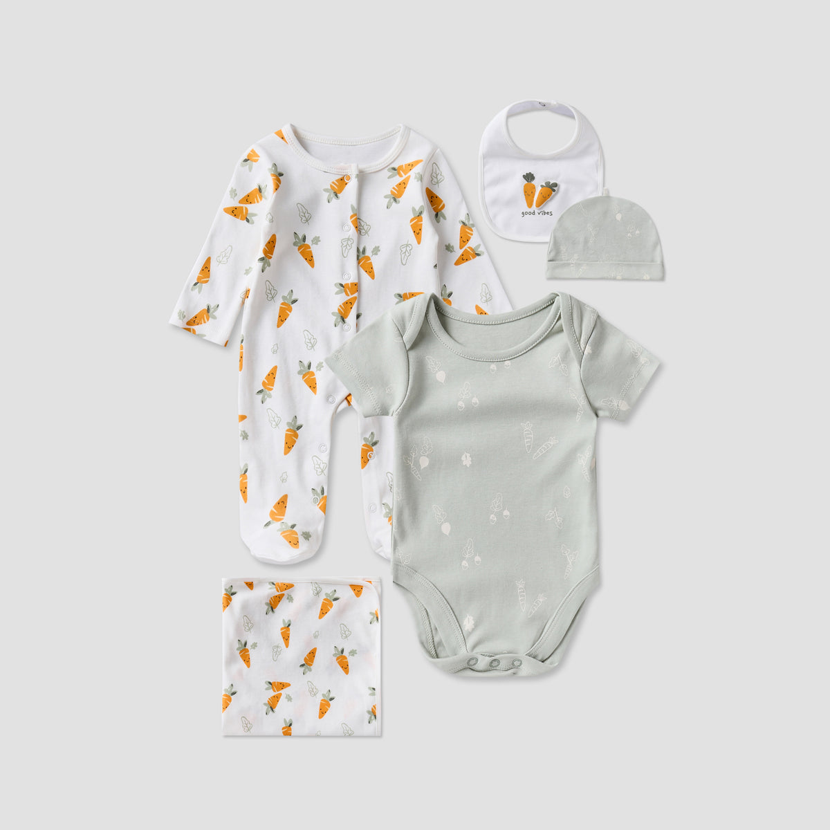Set of 5 Juniors Clothing Gift Set with Carrot Print - Multicolour / 0-3 mths